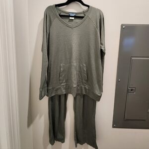 Green Waffle Knit Lounge Set Pajamas